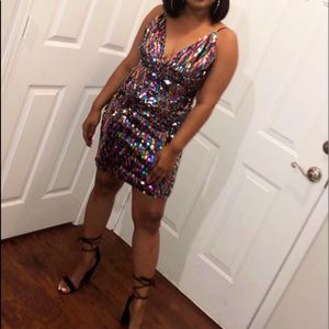 Multi colored sequins spaghetti strap dress.